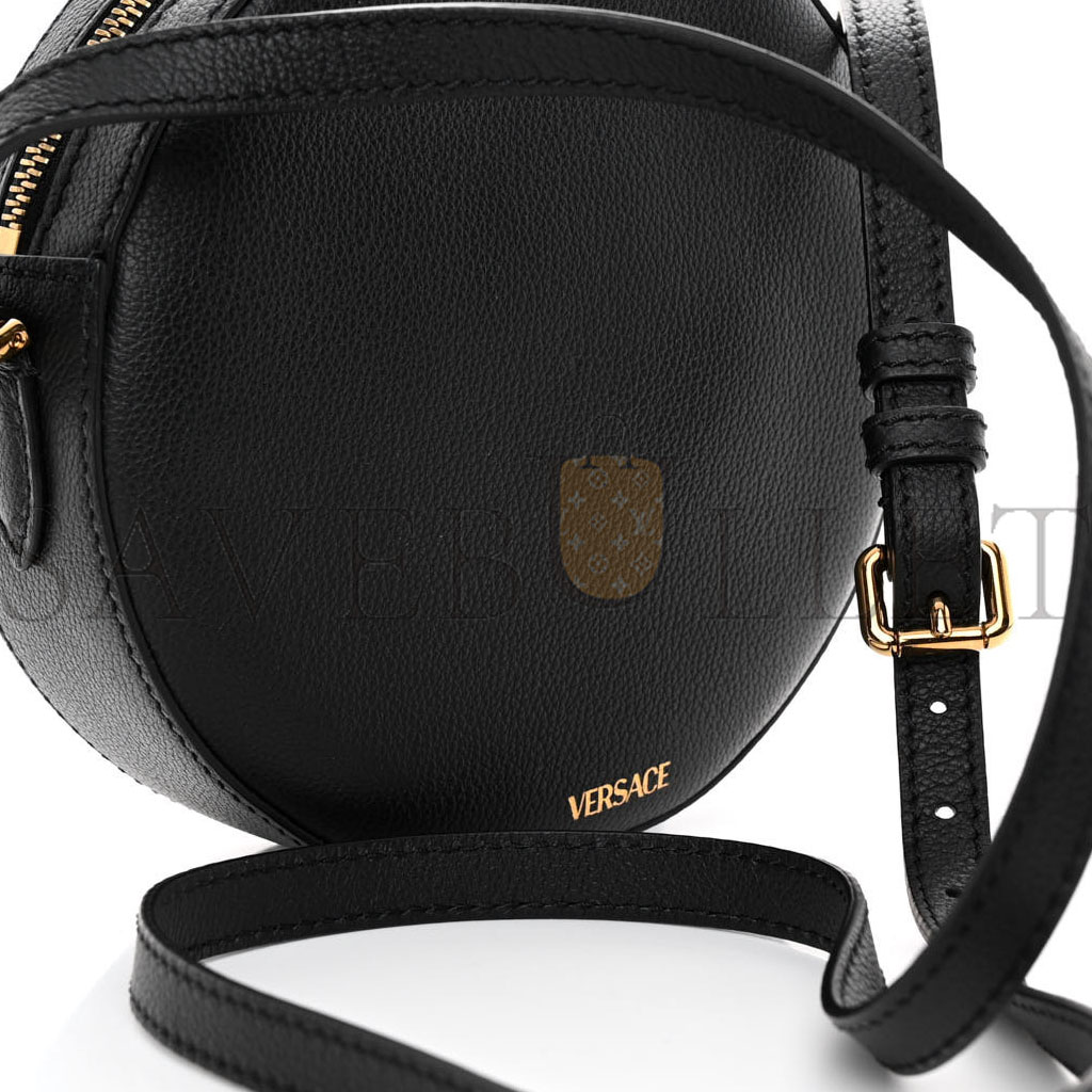 VERSACE CALFSKIN LA MEDUSA ROUND CAMERA BAG BLACK (18*18*5cm)