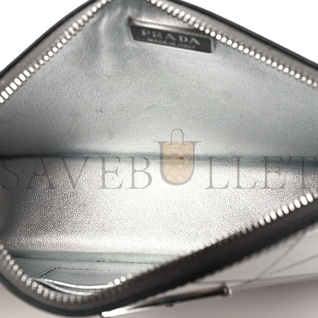 PRADA METALLIC BRUSHED CALFSKIN MINI TRIANGLE BAG SILVER (20*12*4cm)