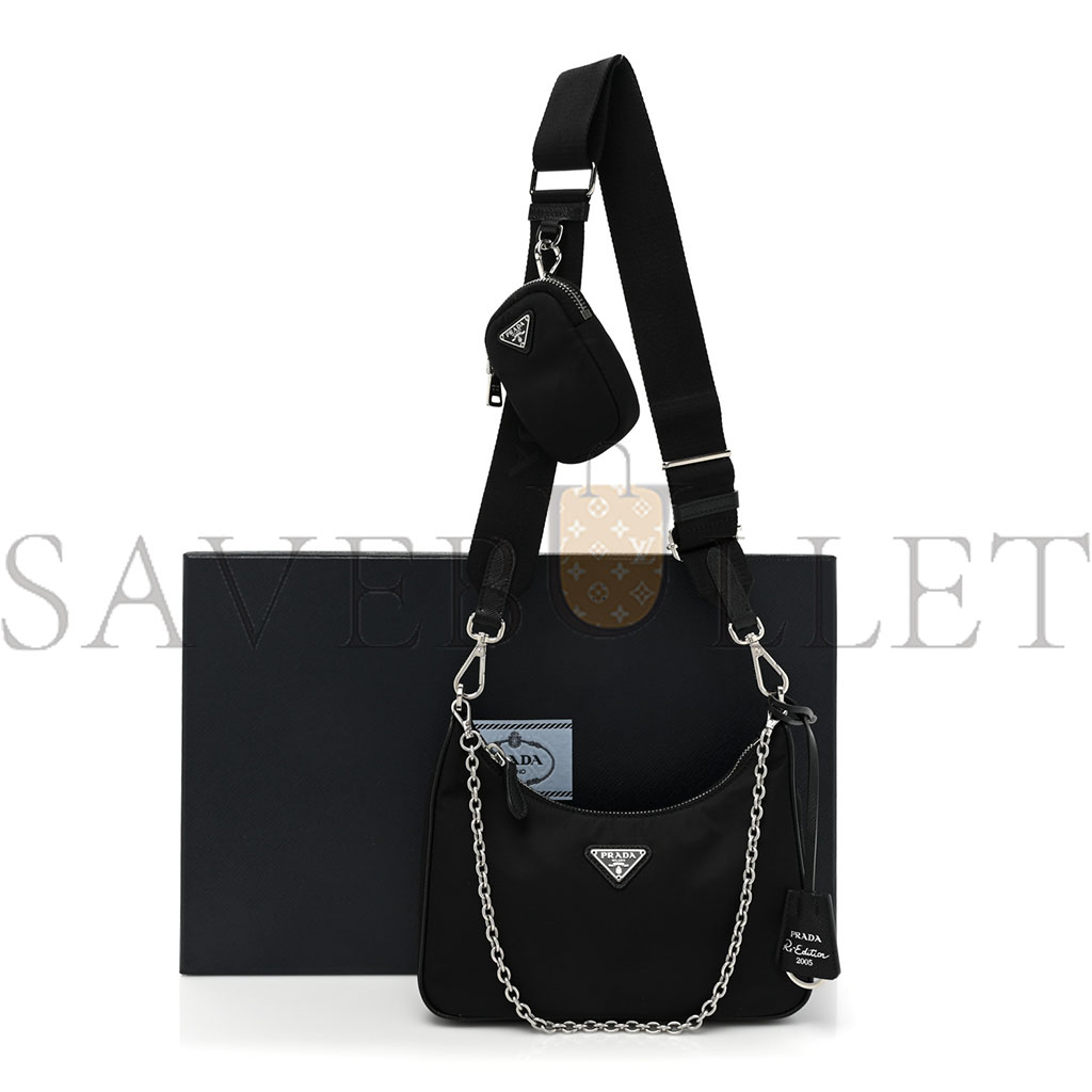 PRADA NYLON RE-EDITION 2005 SHOULDER BAG BLACK (23*13*7cm)