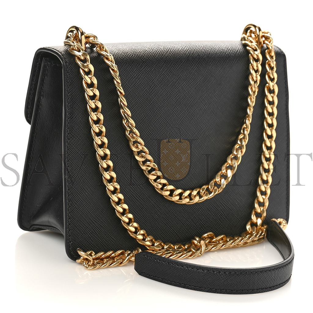 PRADA SAFFIANO SOFT CALFSKIN CHAIN SHOULDER BAG BLACK (20*13*6cm)