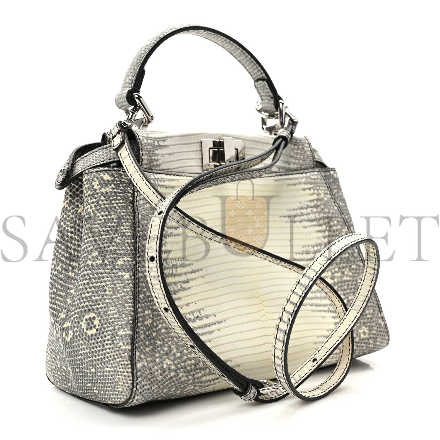 FENDI LIZARD TOGO SHINY NAPPA MINI PEEKABOO ICONIC SATCHEL ROCCIA (23*18*12cm)