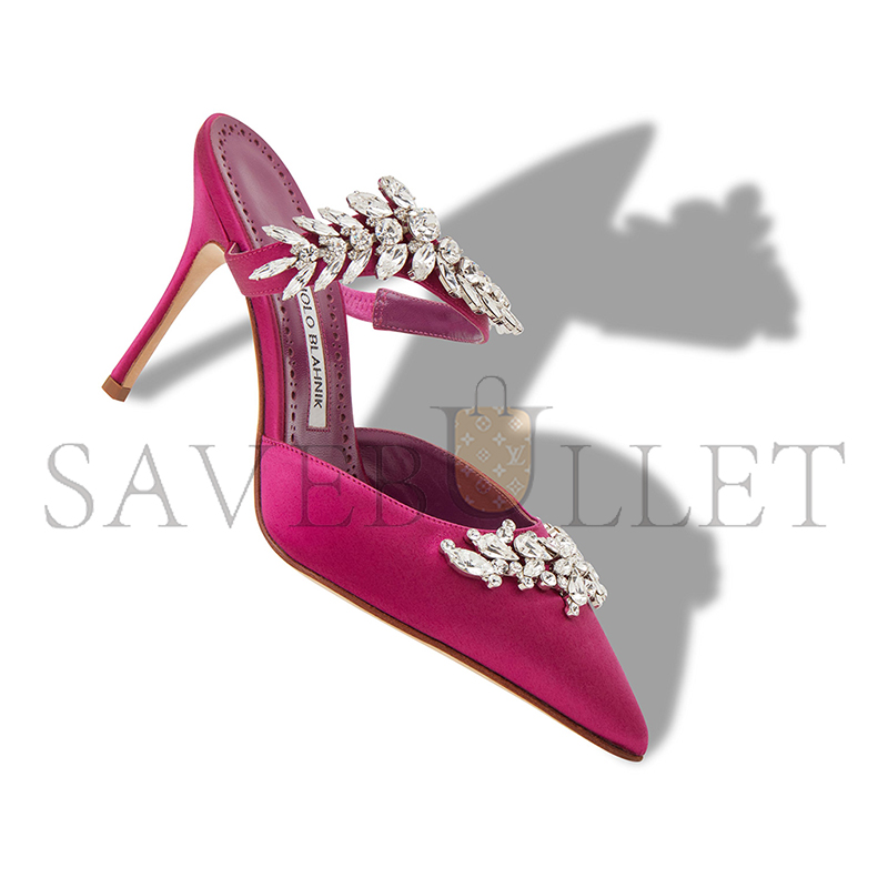 MANOLO BLAHNIK LURUMUS FUCHSIA SATIN CRYSTAL EMBELLISHED MULES 9XX-0362-0030 MANOLO BLAHNIK LURUMUS FUCHSIA SATIN CRYSTAL EMBELLISHED MULES 9XX-0362-0030