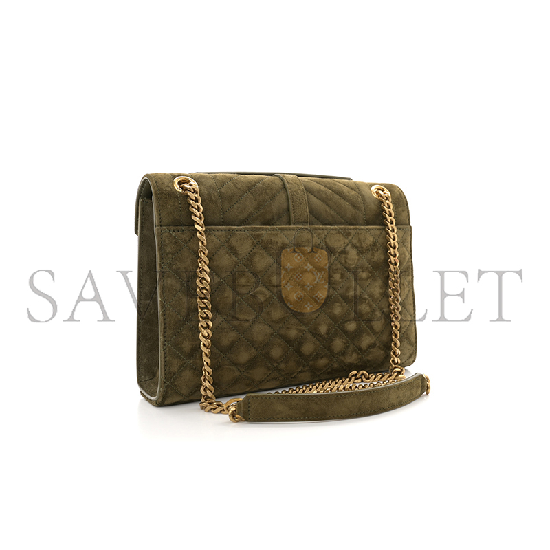 YSL ENVELOPE MEDIUM CHAIN BAG IN SUDE SHOULDER BAG GREEN 4872061546603 (24*17.5*6cm)