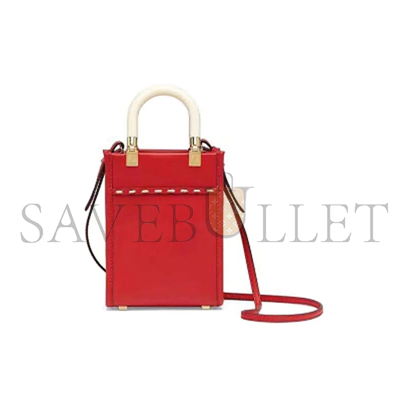 FENDI VITELLO KING PLEXIGLASS MINI FENDI SUNSHINE SHOPPER TOTE FUOCO 8BS051AHNVF0XVW (18*13*6.5cm)