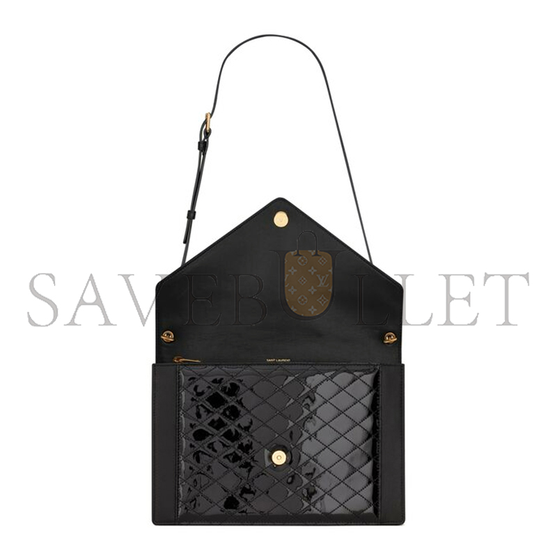 YSL GABY SATCHEL IN QUILTED LACQUERED LEATHER AND SMOOTH LEATHER 695503BMII71000 (26*18*5cm)