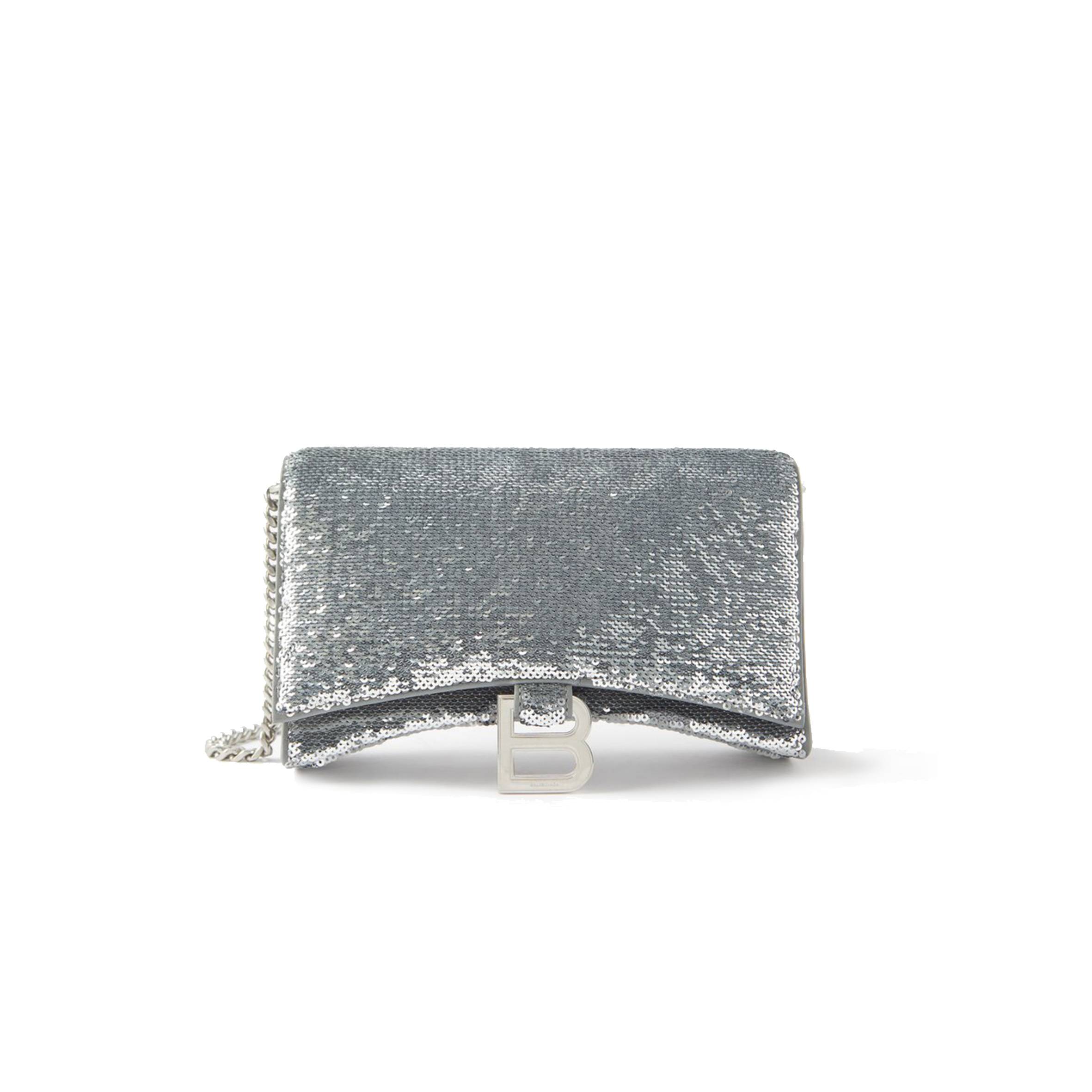 BALENCIAGA SILVER HOURGLASS SEQUINNED LEATHER CROSS-BODY BAG MATCHESFASHION US (19.5*12*5cm)