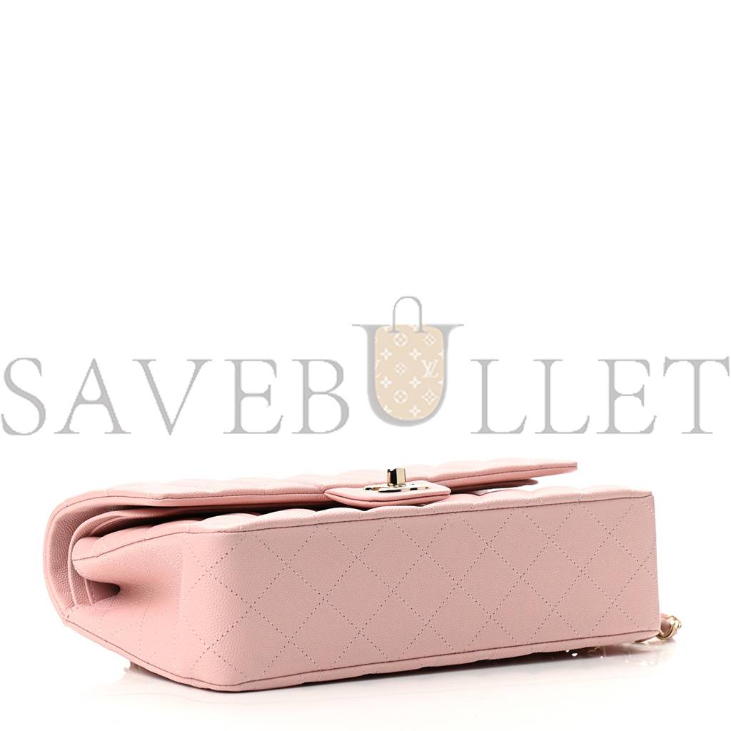 CHANEL CAVIAR QUILTED MEDIUM DOUBLE FLAP LIGHT PINK ROSE GOLD HARDWARE (25*15*6cm)