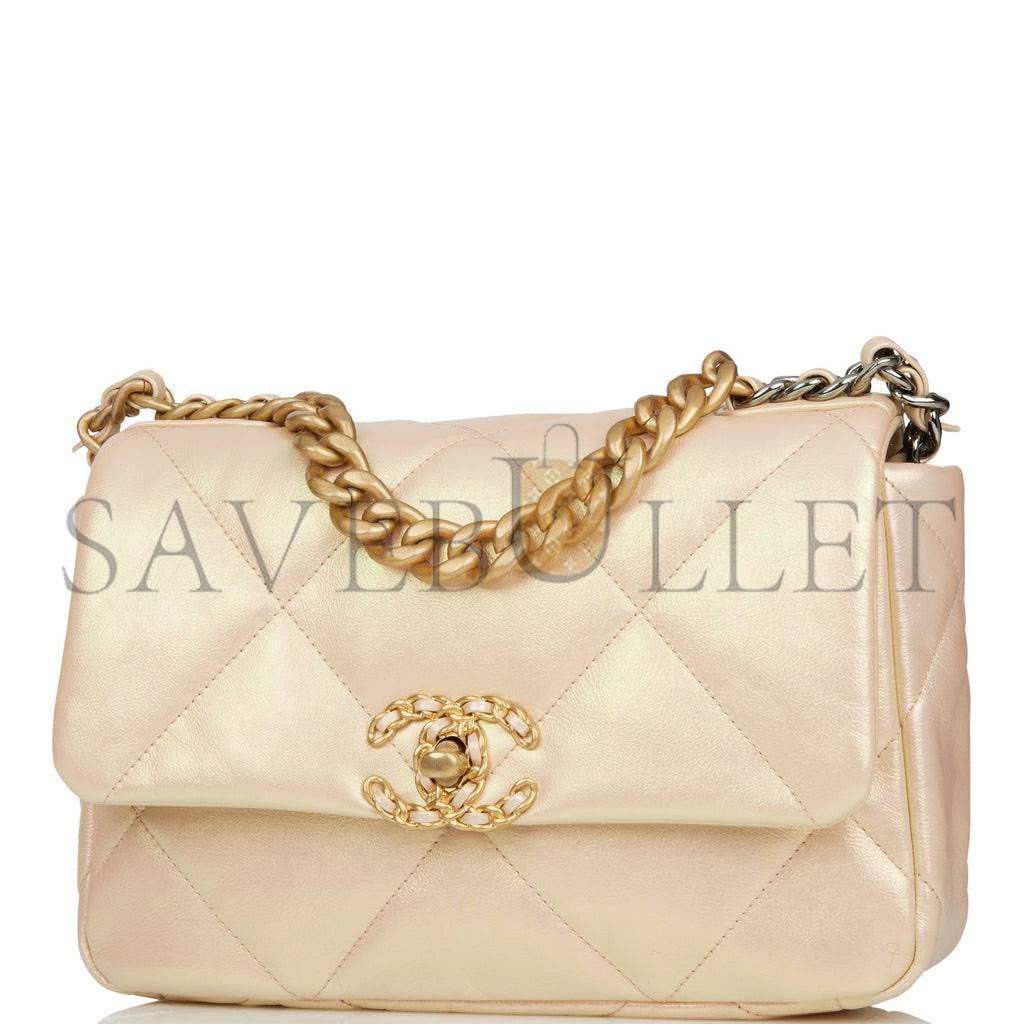 CHANEL MEDIUM 19 FLAP BAG ROSE IRIDESCENT CALFSKIN MIXED HARDWARE (25*16*9cm)