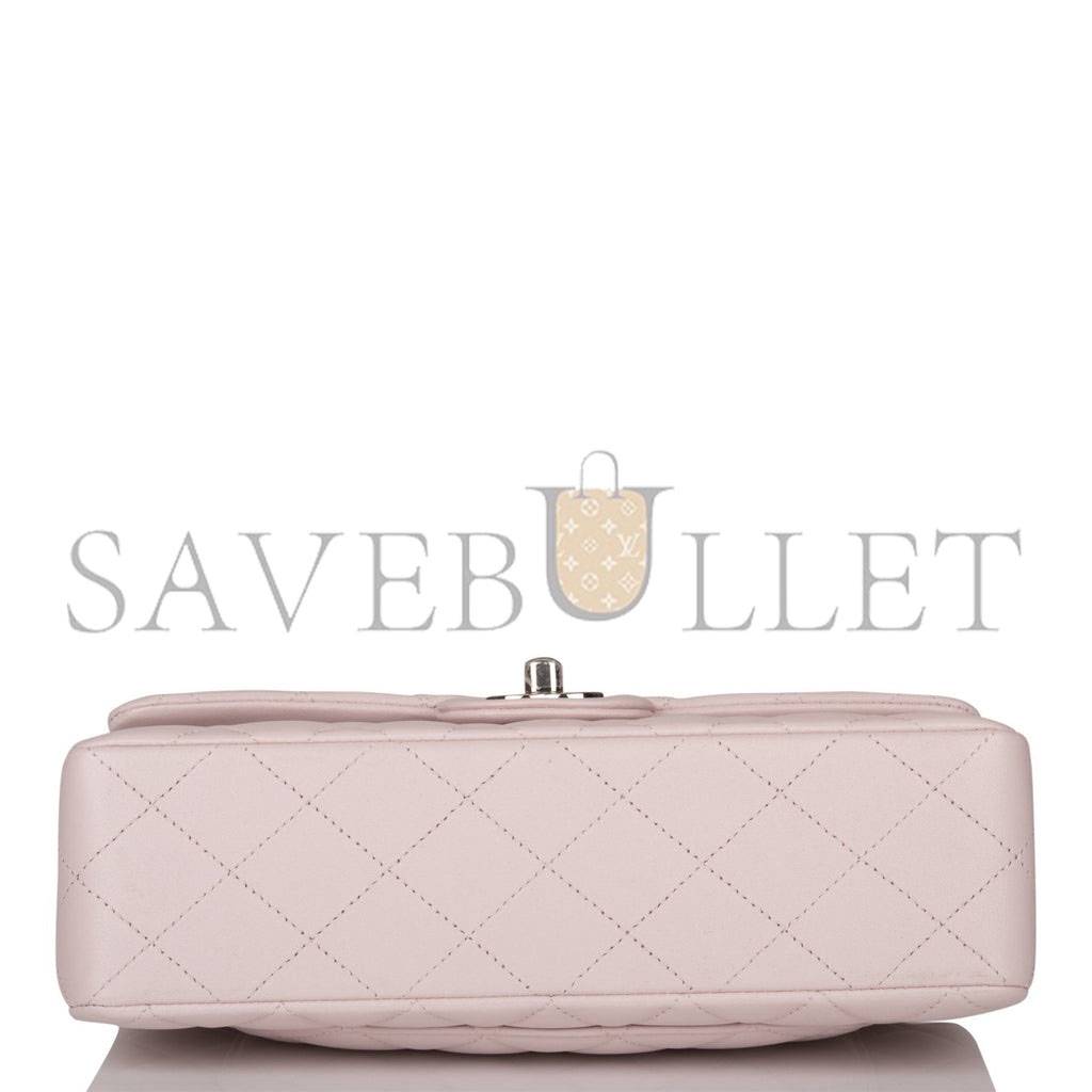 CHANEL SMALL CLASSIC DOUBLE FLAP BAG LIGHT PINK LAMBSKIN SILVER HARDWARE (23*13*6cm)