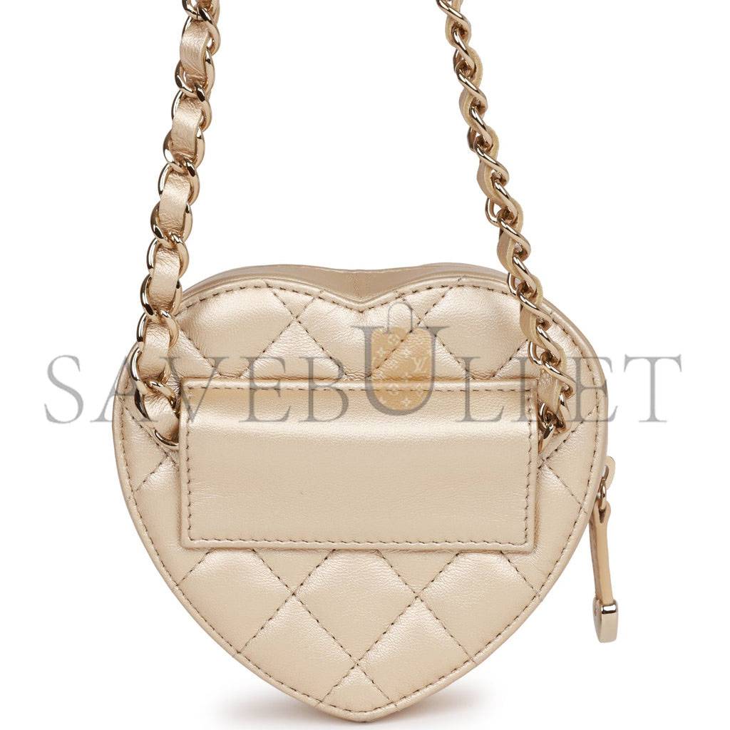 CHANEL CC IN LOVE HEART BELT BAG GOLD LAMBSKIN LIGHT GOLD HARDWARE (11*10*4cm)