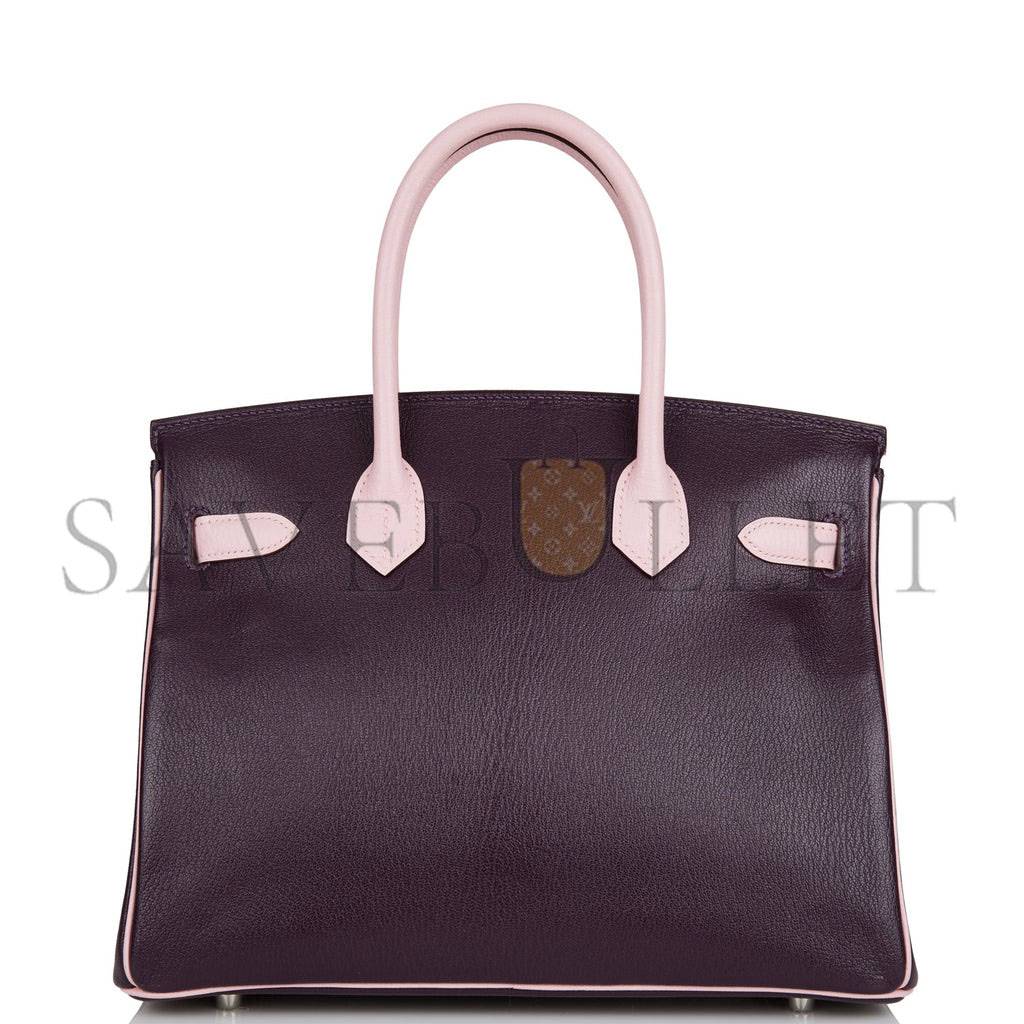 HERMES SPECIAL ORDER (HSS) BIRKIN 30 RAISIN AND ROSE SAKURA CHEVRE PALLADIUM HARDWARE ( 30cm*22*16cm)