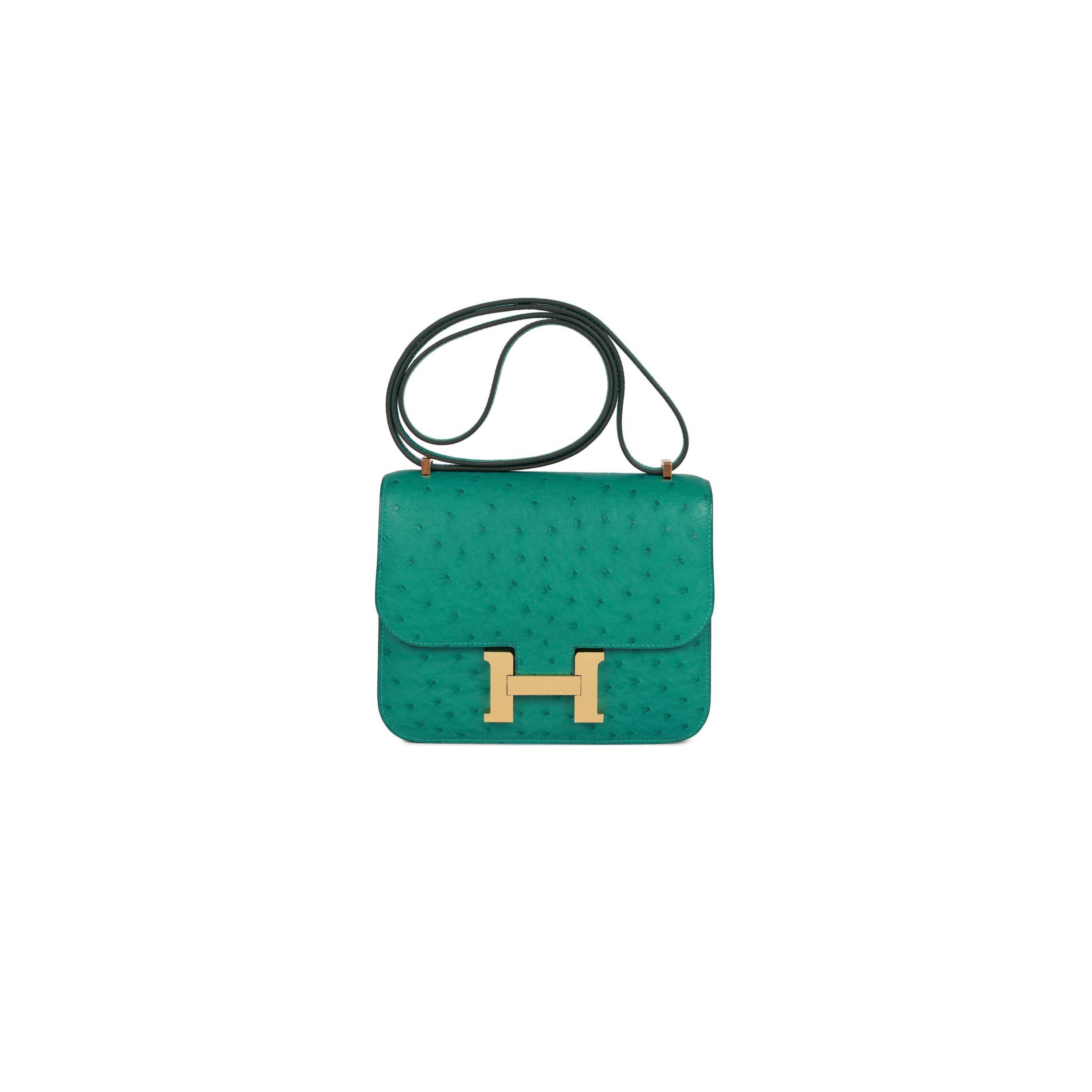 HERMES CONSTANCE 18 VERT VERONE OSTRICH GOLD HARDWARE 39873610481758 (18cm)