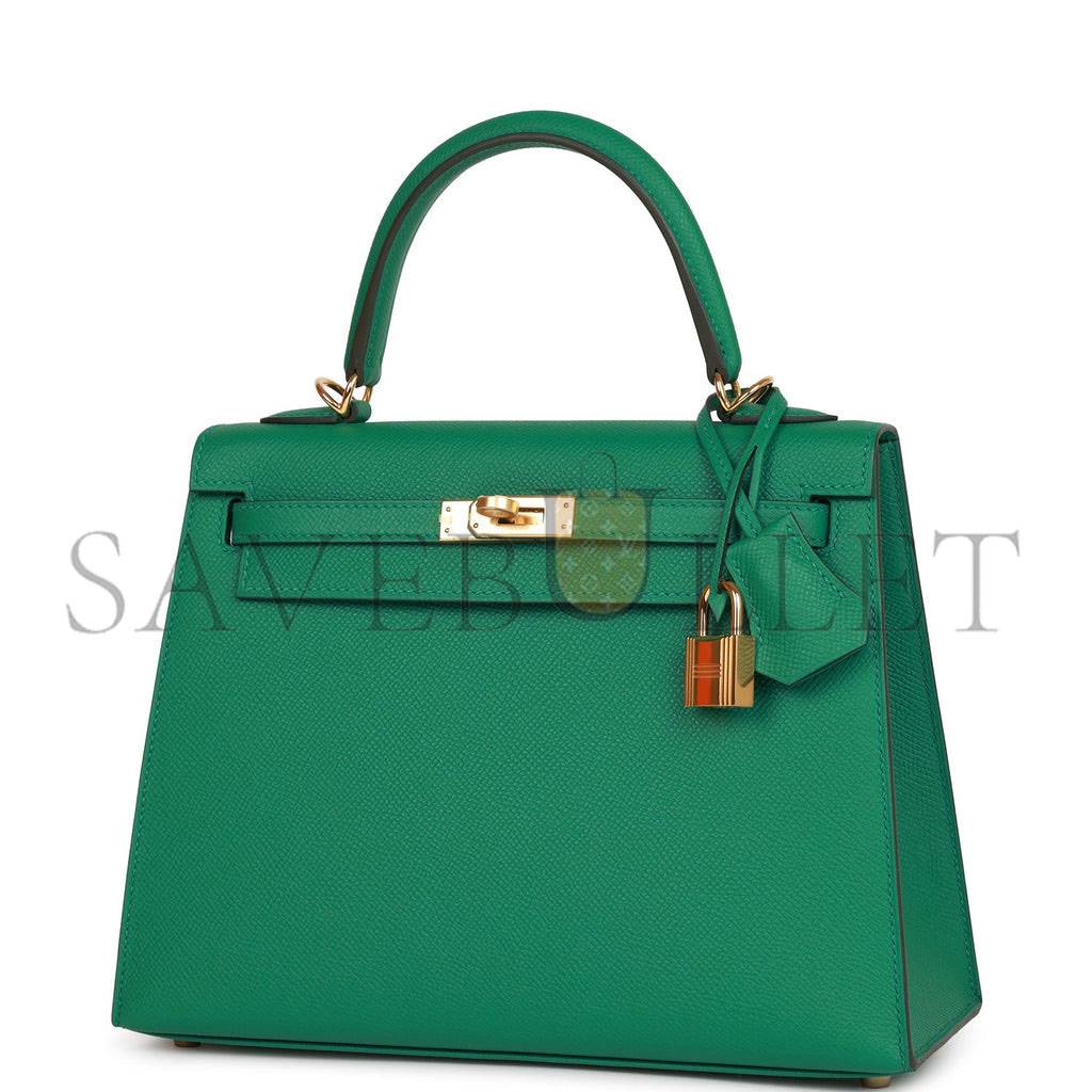 HERMES KELLY SELLIER 25 VERT VERTIGO EPSOM GOLD HARDWARE HANDMADE  (25*17*7cm)