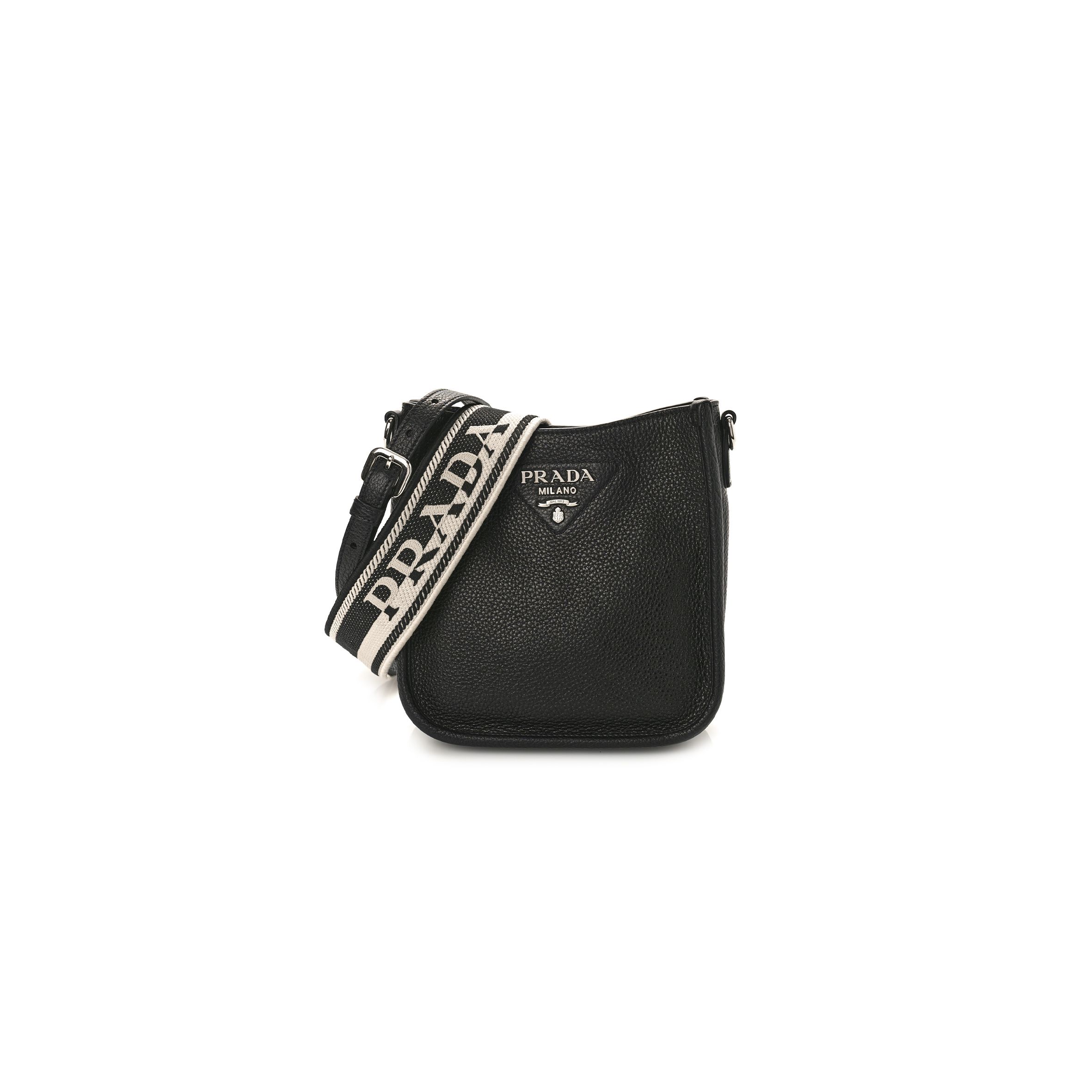 PRADA VITELLO DAINO SOFT MINI SHOULDER BAG BLACK (20*20*8cm)