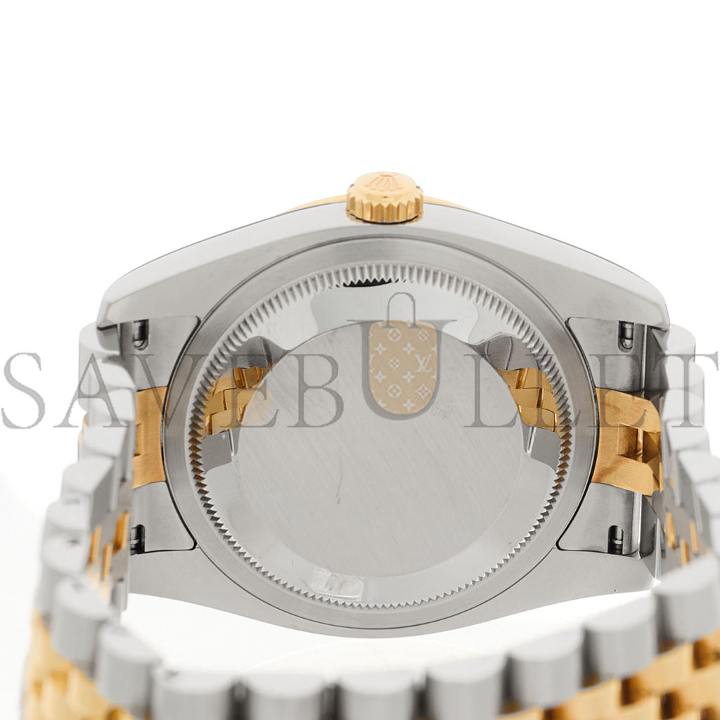 ROLEX STAINLESS STEEL 18K YELLOW GOLD DIAMOND BLACK MOTHER OF PEARL 36MM OYSTER PERPETUAL DATEJUST WATCH 116243