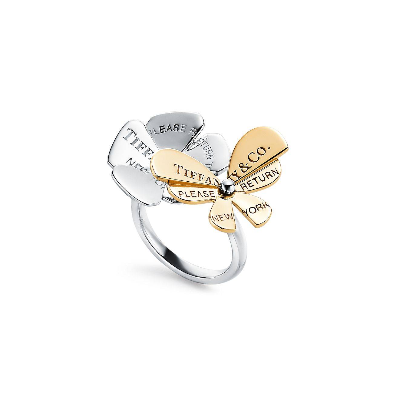 TIFFANY RETURN TO TIFFANY® LOVE BUGS BUTTERFLY FLOWER RING IN STERLING SILVER AND 18K GOLD