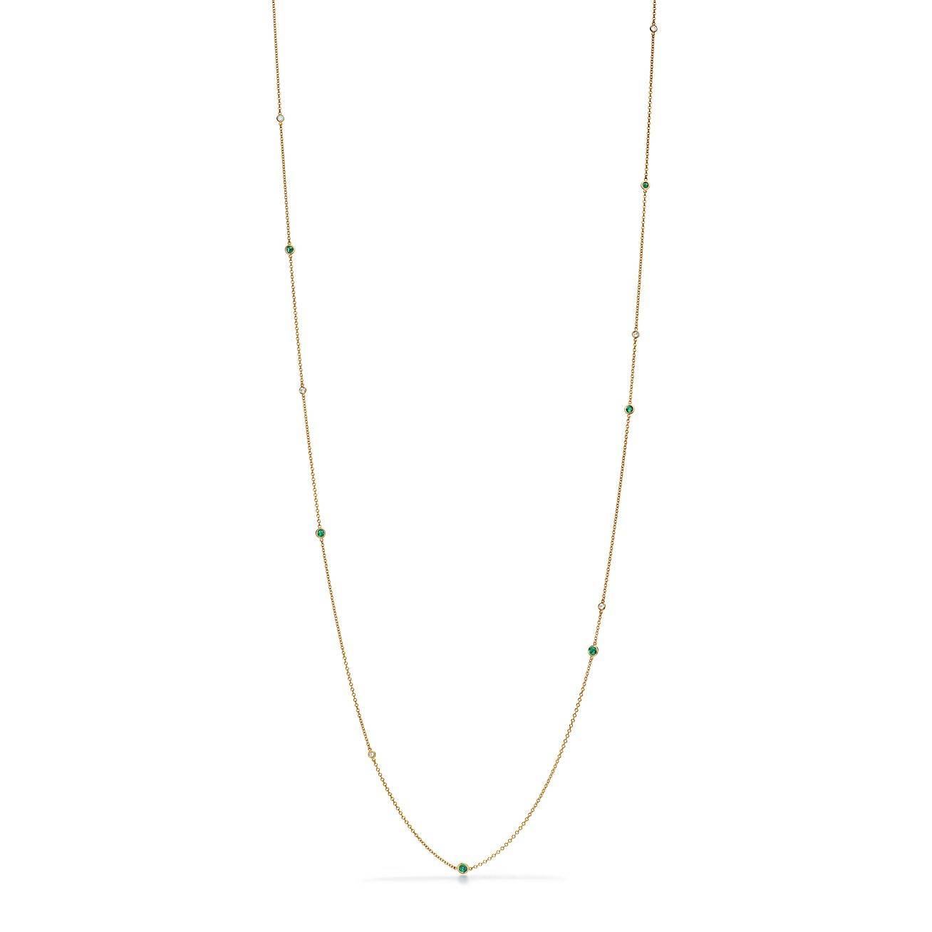 TIFFANY ELSA PERETTI® COLOR BY THE YARD SPRINKLE NECKLACE IN GOLD WITH EMERALDS AND DIAMONDS