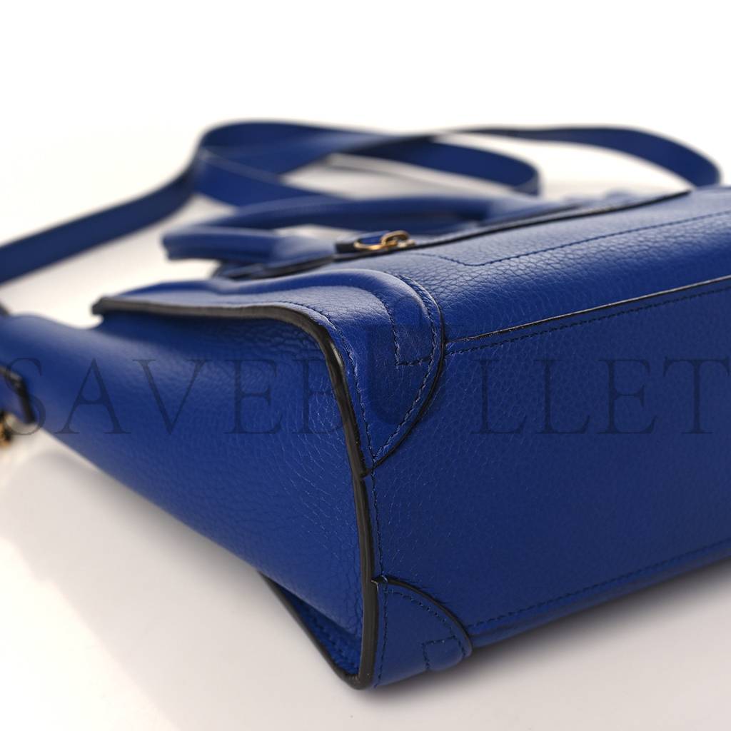 CELINE DRUMMED CALFSKIN NANO LUGGAGE INDIGO (20*20*10cm)