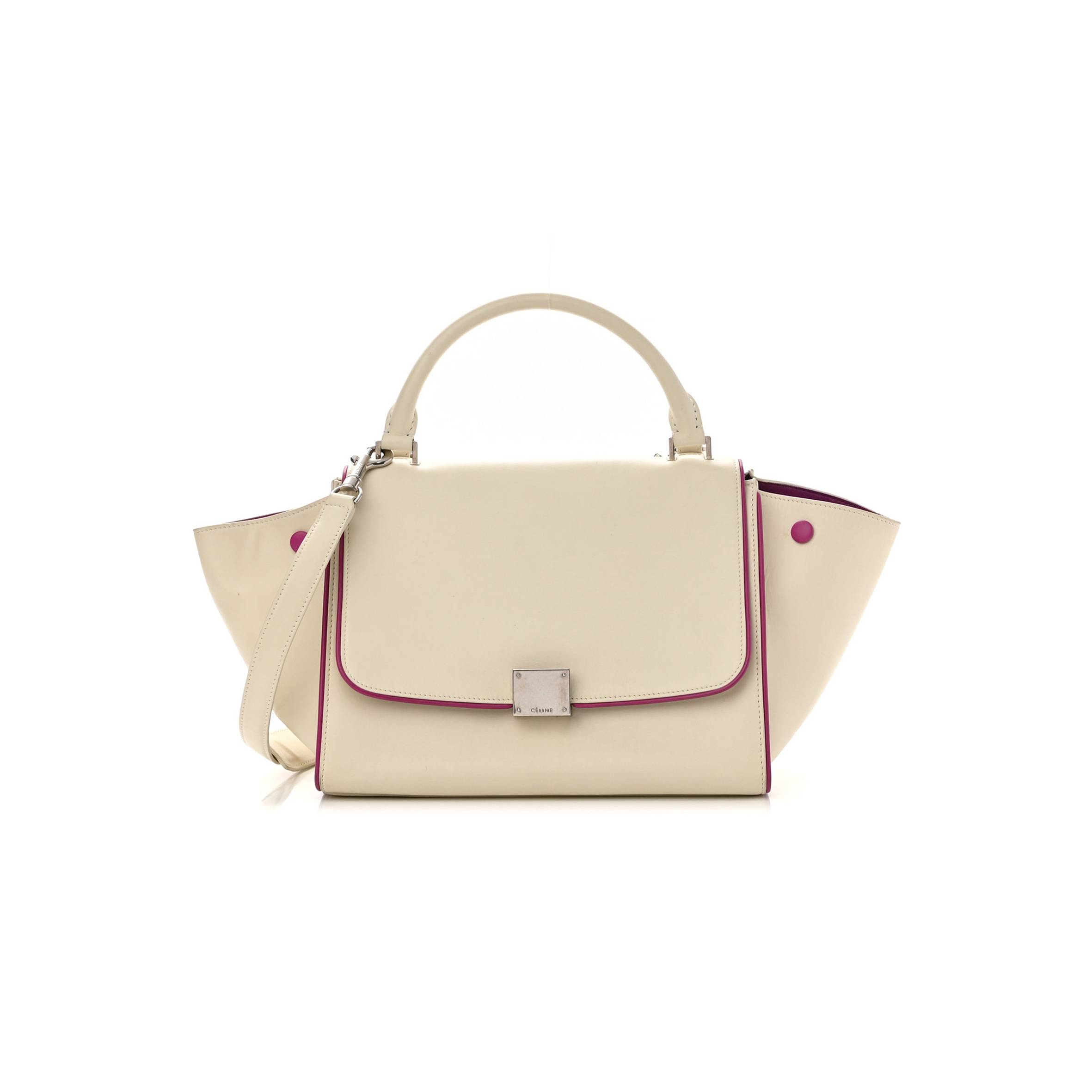 CELINE SMOOTH CALFSKIN SMALL TRAPEZE WHITE MAGENTA (27*22*16cm)