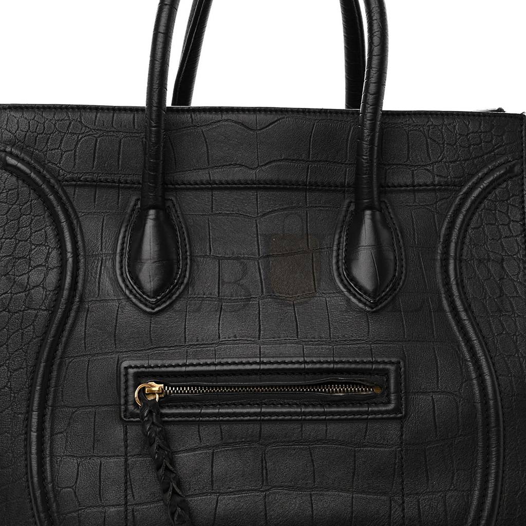 CELINE CROCODILE EMBOSSED CALFSKIN LARGE PHANTOM LUGGAGE BLACK (34*32*25cm)