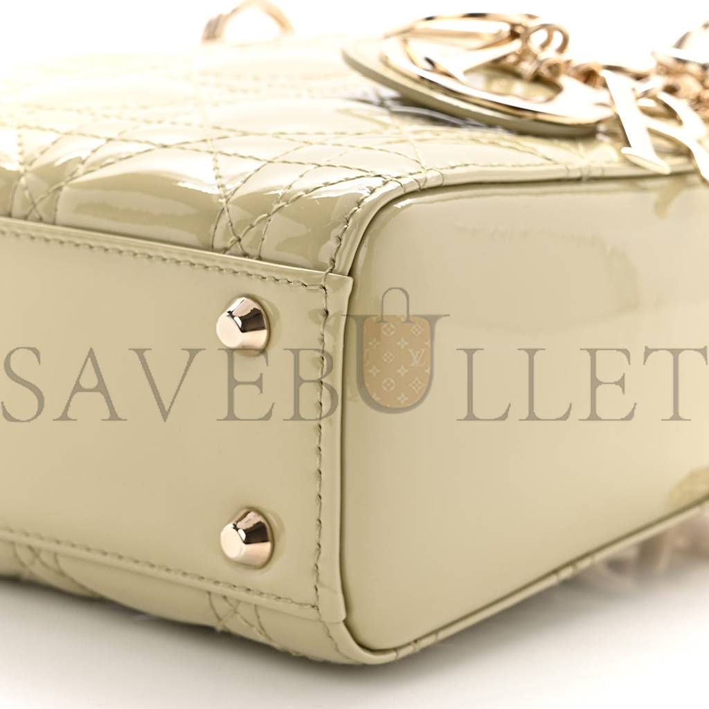 DIOR PATENT CANNAGE MINI LADY DIOR SAGE GREEN (17*15*7cm)